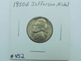 1950D JEFFERSON NICKEL (A KEY DATE) BU