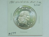 1981 WORLD WIDE MINT 1-OZ. .999 SILVER ROUND BU