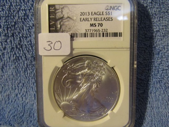 2013 SILVER EAGLE NGC MS70 EARLY RELEASES