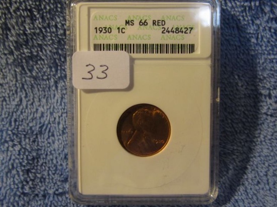 1930 LINCOLN CENT ANACS MS66 RED