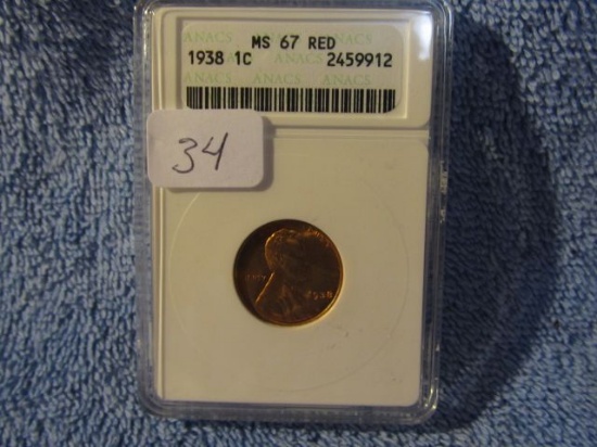 1938 LINCOLN CENT ANACS MS67 RED