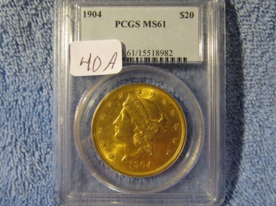1904 $20. LIBERTY HEAD GOLD PIECE PCGS MS61