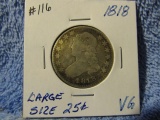 1818 LARGE SIZE BUST QUARTER VG