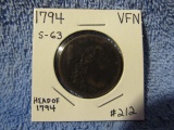 1794 HEAD OF 94 LARGE CENT VF