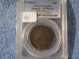 1861O SEATED HALF PCGS GENUINE DAMAGE XF-DETAILS CSA OBV.