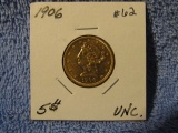 1906 $5. LIBERTY GOLD UNC