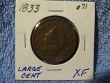 1833 LARGE CENT XF