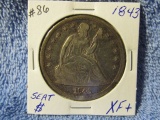 1843 SEATED DOLLAR XF+