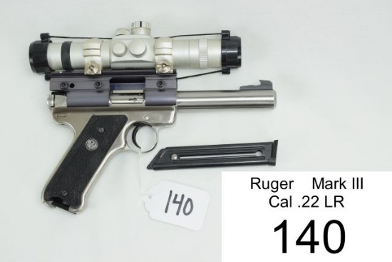 Ruger    Mark III    Cal .22 LR    5½"    W/ Tasco Pro-Point Optic    Heavy Barrel    2 Mags
