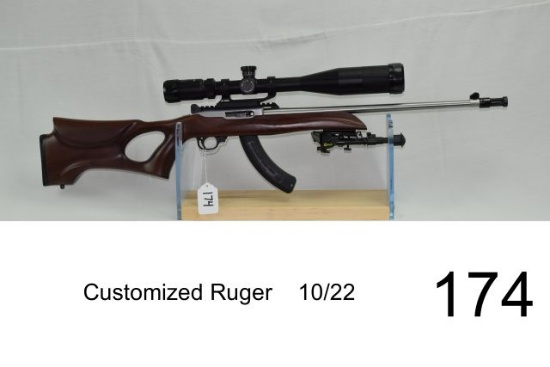 Customized Ruger    10/22    Stainless    50th Anniversary, Walnut thumbhole stock, Flash-hider, Bip