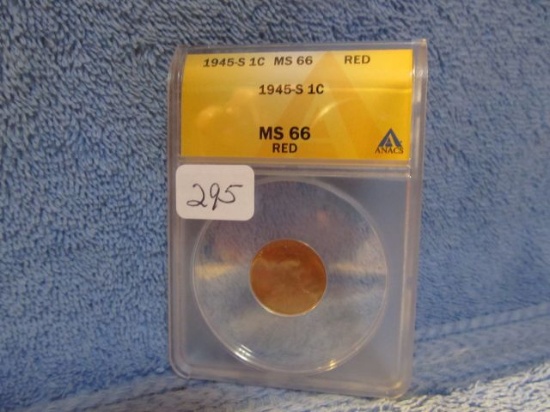 1945S LINCOLN CENTS ANACS MS66 RED