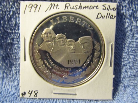 1991 MOUNT RUSHMORE SILVER DOLLAR PF