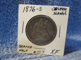 1876S SEATED HALF XF OBVERSE SCRATCH