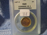 1887S $5. LIBERTY HEAD GOLD GEM BU