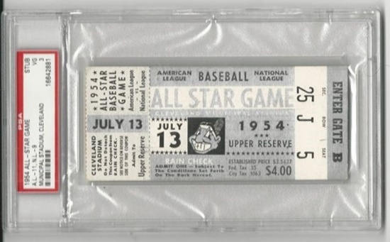1954 MLB All Star Game ticket stub Cleveland Stadium PSA slabbed