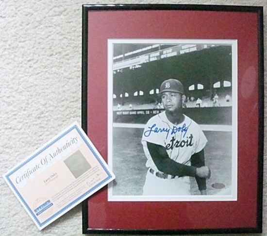 Matted and framed Larry Doby signed 8x10 photo. Steiner COA