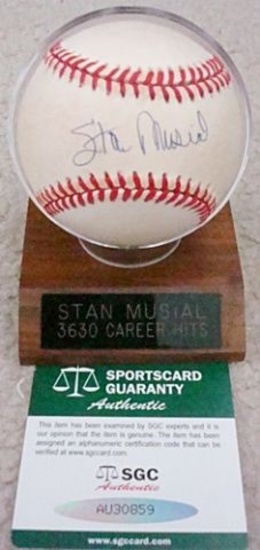 Stan Musial single signed Official National League baseball. SGC COA