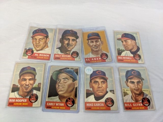 1953 Topps Group of 9 Cleveland Indian cards w/Garcia and Wynn