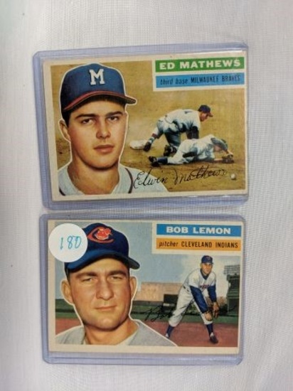 1956 Topps Eddie Mathews and Bob Lemon Cards