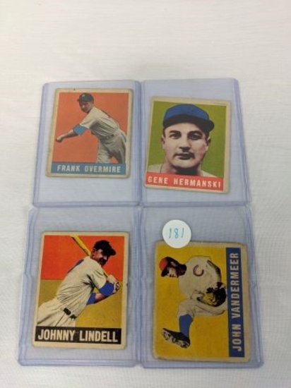 1949 Leaf Baseball group of 4 cards: includes Vandermeer, Lindell, Hermanski, Overmire