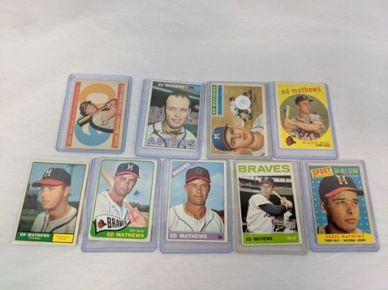 Eddie Mathews lot of 9 Topps cards: includes '56, '59, '60,  and other vintage
