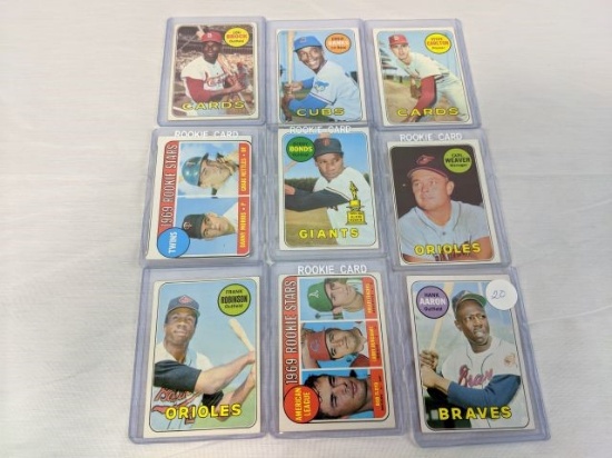 1969 Topps star lot with rookies, 9 cards total