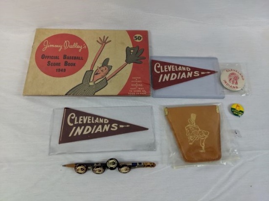 Vintage Indians lot of Pins, Pennants, and Other Unusual Items