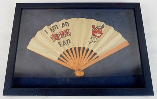 Early 1950's Cleveland Indians Hand Fan - Framed