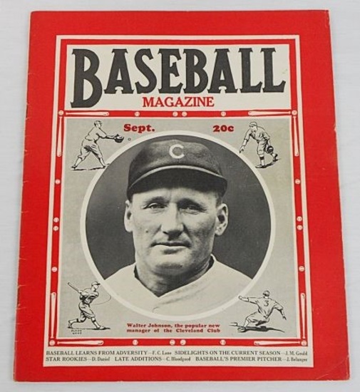 1933 Baseball Magazine Cleveland Indians Manager Walter Johnson on Cover