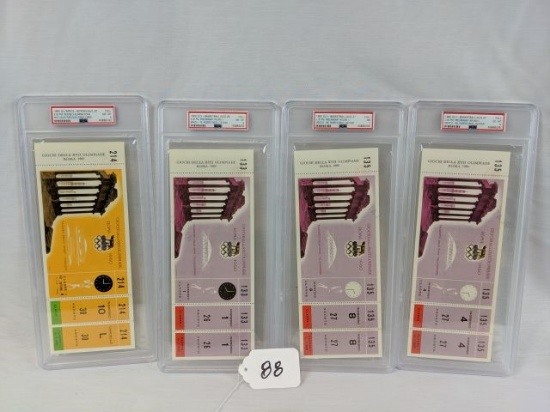 Four PSA Graded 1960 Olympic Full Tickets - Basketball & Boxing