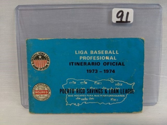 1973-74 Puerto Rico Winter Baseball Pocket Schedule w/Roberto Clemente