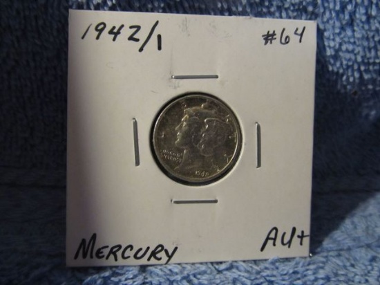 1942/41 MERCURY DIME AU+