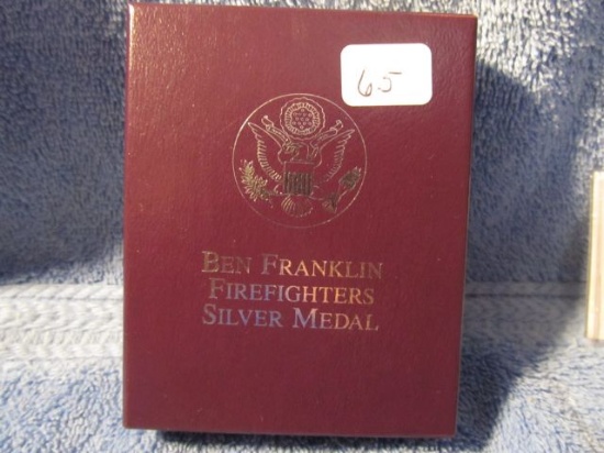 U.S. MINT BEN FRANKLIN FIREFIGHTERS SILVER MEDAL RARE