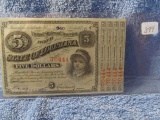 1875 STATE OF LOUISIANA $5. BABY BOND NOTE CU