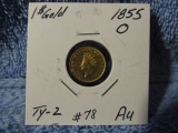 1855O $1. GOLD TYPE-2 RARE AU