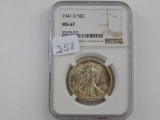 1941D WALKING LIBERTY HALF NGC MS67 (RARE GRADE)