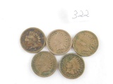 1859,60,62,63,64 C/N, INDIAN HEAD CENTS (5-COINS) G-VG