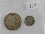 1949D FRANKLIN HALF & 1920 MERCURY DIME