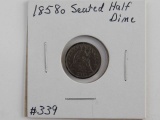 1858O SEATED HALF DIME VF