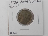 1913D TYPE-1 BUFFALO NICKEL VF