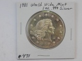 1981 WORLD WIDE MINT 1-OZ. .999 SILVER ROUND BU