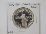 1986 ELLIS ISLAND 1-OZ. .999 SILVER ROUND PF