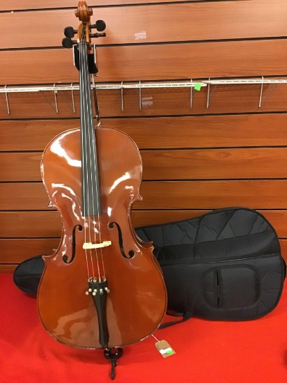 Klaus Mueller 4/4 Cello model 225F with soft side backpack case, good used condition
