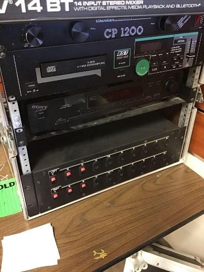 BST CDM-100 CD player, Sony Tuner, CP 1200 power conditioner and light module, in stage box