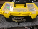 Plastic Toolbox stuffed full of various tools, some musical related, some general tools as well