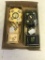 2- Black Forest Mini Grandfather Clocks with papers