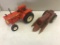 Allis Chalmers D21 Toy Tractor, and vintage Farmall tractor with harvester