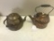 2 Antique Copper Kettles, one with porcelain knob