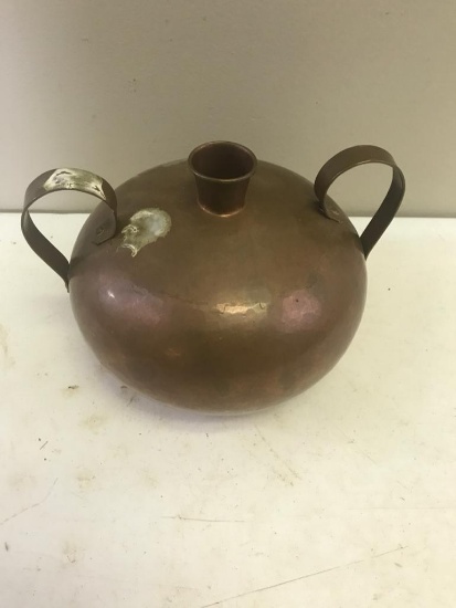 Hammered copper vessel, with applied handles