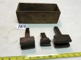 Wooden Box with 3 Hardy tools